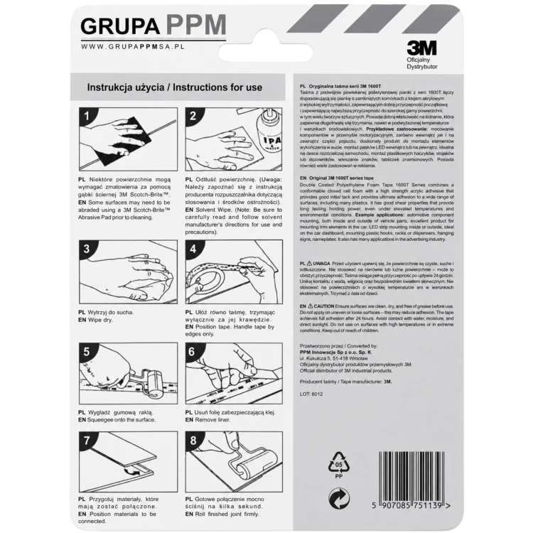 3M taśma piankowa 1600T, montażowa