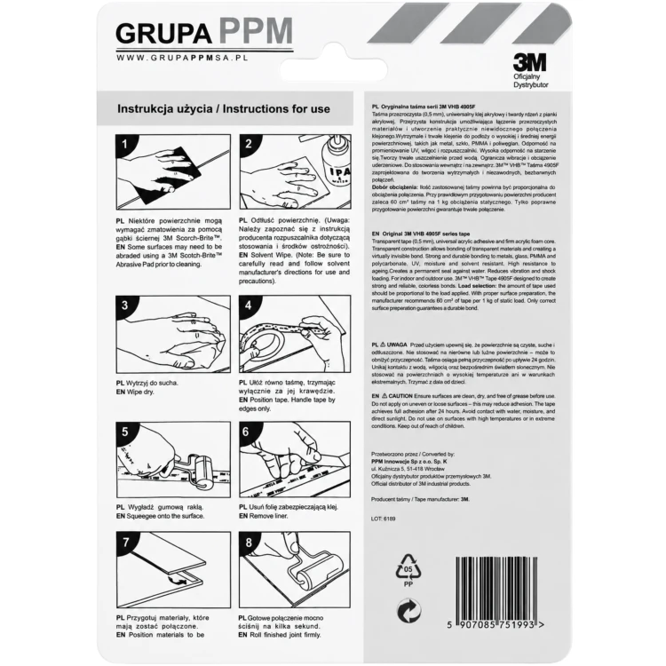 3M 4905F przezroczysta taśma montażowa, akrylowa, dwustronna