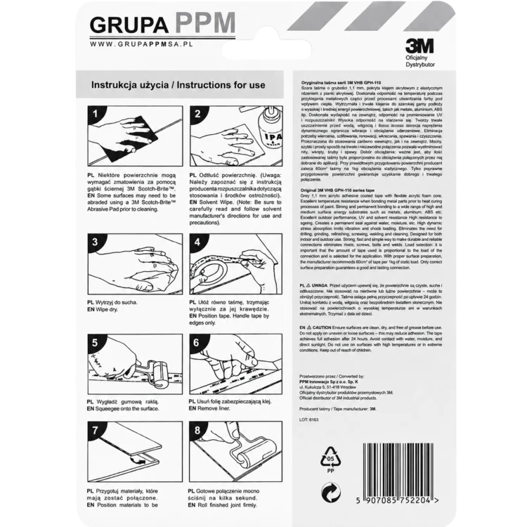 3M GPH-110 taśma dwustronna montażowa, bardzo mocna