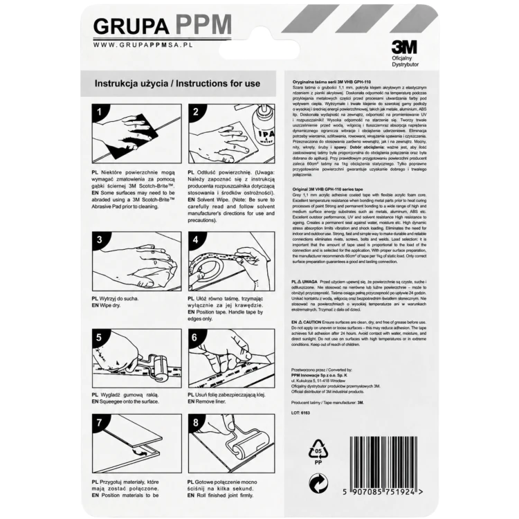 3M GPH-110 bardzo mocna taśma akrylowa, mnontażowa