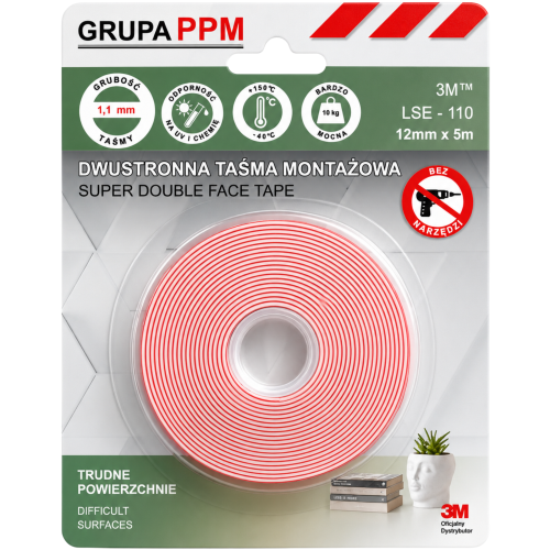 taśma 3M LSE 110 do bardzo trudnych powierzchni. Taśma do trudnych plastików PE, PTFE