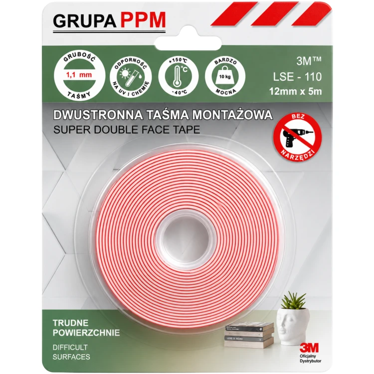 taśma 3M LSE 110 do bardzo trudnych powierzchni. Taśma do trudnych plastików PE, PTFE