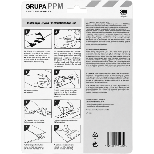 3M 1600T taśma piankowa montażowa. Taśma dwustronna do montażu obrazów, haczyków, dekoracji