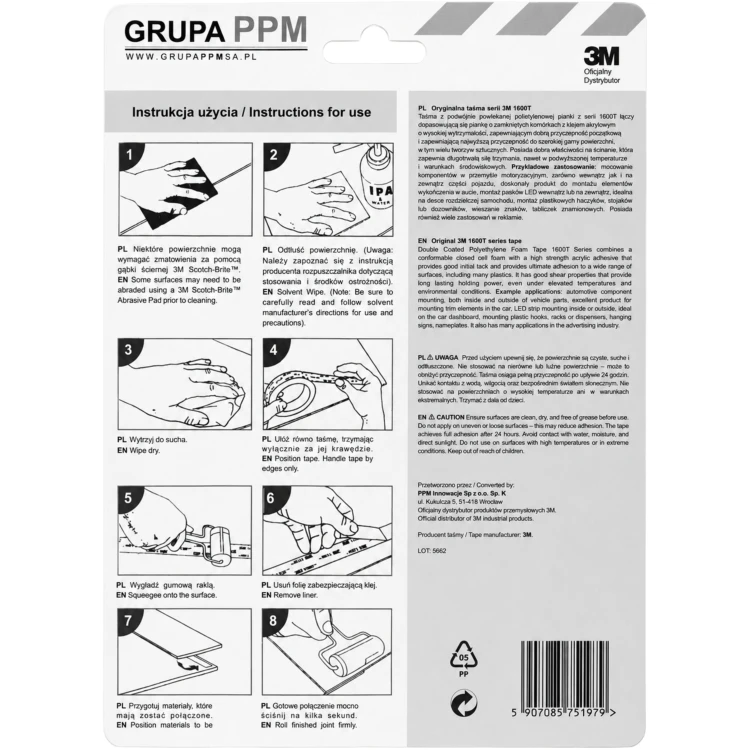 3M 1600T taśma piankowa montażowa. Taśma dwustronna do montażu obrazów, haczyków, dekoracji